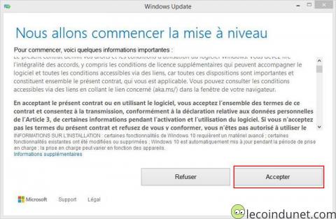 Windows 10 - Mise à jour acceptation contrat Windows 10 - Mise à jour acceptation contrat