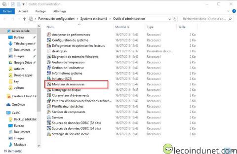 Windows 10 - Accès moniteur de ressources Windows 10 - Accès moniteur de ressources