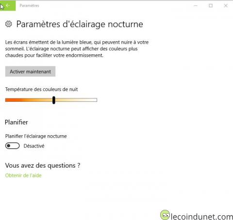Windows 10 - Eclairage nocturne Windows 10 - Eclairage nocturne