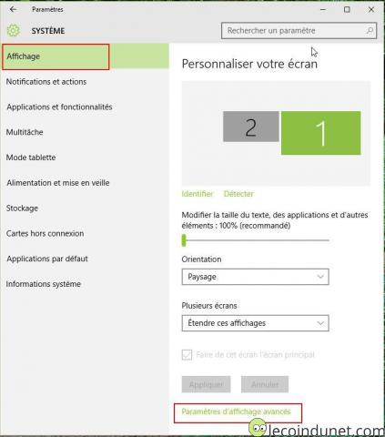 Windows 10 - Paramètres d'affichage Windows 10 - Paramètres d'affichage