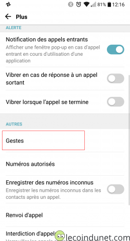 Android - menu Appels - Gestes Android - menu Appels - Gestes
