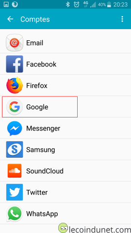 Android - Comptes - Choix du compte Android - Comptes - Choix du compte