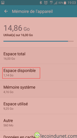 Android - Espace utilisé Android - Espace utilisé
