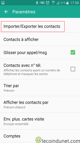Android - Paramètres - Importer exporter contacts Android - Paramètres - Importer exporter contacts