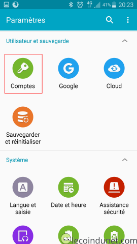 Android - Paramètres - Comptes Android - Paramètres - Comptes
