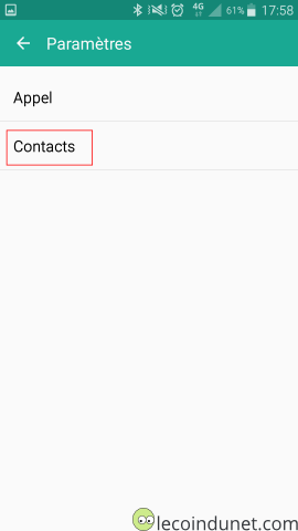Android - Paramètres - Contacts Android - Paramètres - Contacts
