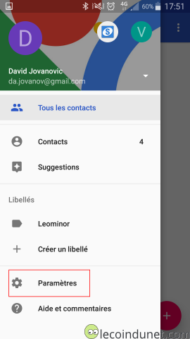 Android Google Contact - Paramètres Android Google Contact - Paramètres