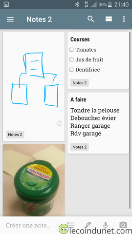Application Google Keep sur Android Application Google Keep sur Android