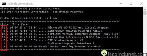 Invite de commandes - Liste des interfaces Invite de commandes - Liste des interfaces