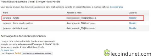Kindle - paramètres d'adresse mail Kindle Kindle - paramètres d'adresse mail Kindle