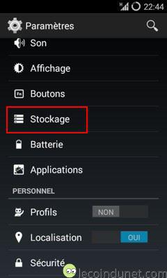 Android - paramètres stockage Android - paramètres stockage