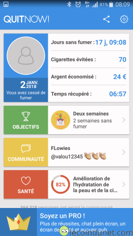 Application QuitNow! sur Android Application QuitNow! sur Android