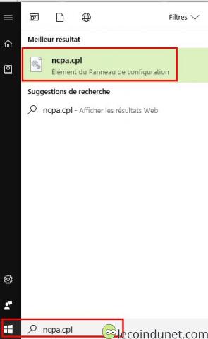 Windows 10 - Menu démarrer - ncpa.cpl Windows 10 - Menu démarrer - ncpa.cpl