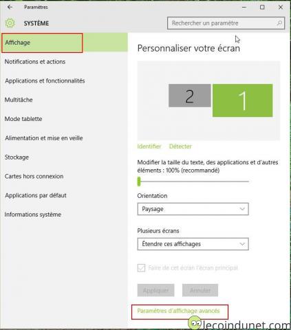 Windows 10 - Paramètres d'affichage