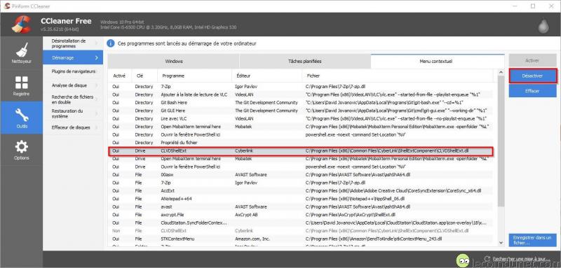 CCleaner - Désactiver ou supprimer entrées menu contextuel CCleaner - Désactiver ou supprimer entrées menu contextuel