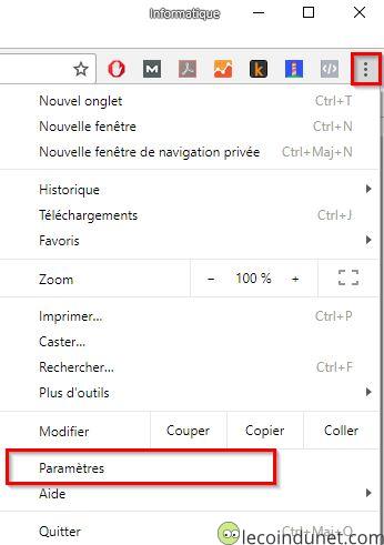 Chrome - menu Paramètres Chrome - menu Paramètres