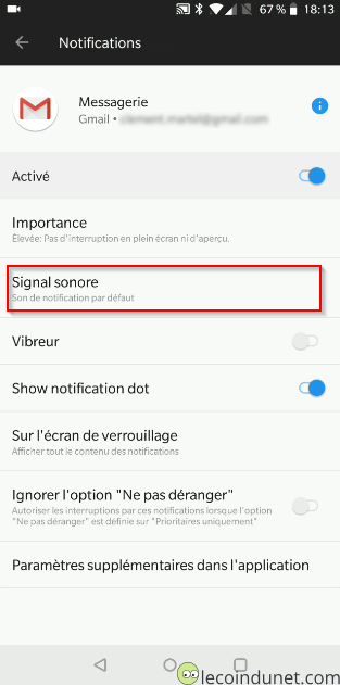 Gestion des notifications - Choix du son Gestion des notifications - Choix du son