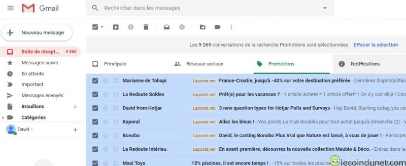 Gmail - Effacer sélection pour supprimer tous les mails Gmail - Effacer sélection pour supprimer tous les mails