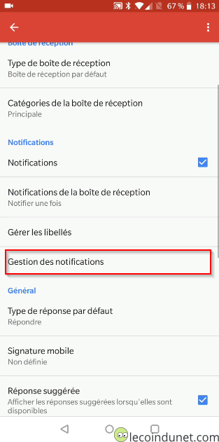 Gmail - Menu notifications (gérer) Gmail - Menu notifications (gérer)