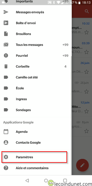 Gmail - Menu paramètres Gmail - Menu paramètres