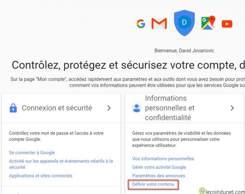 Google Account - définir votre contenu Google Account - définir votre contenu