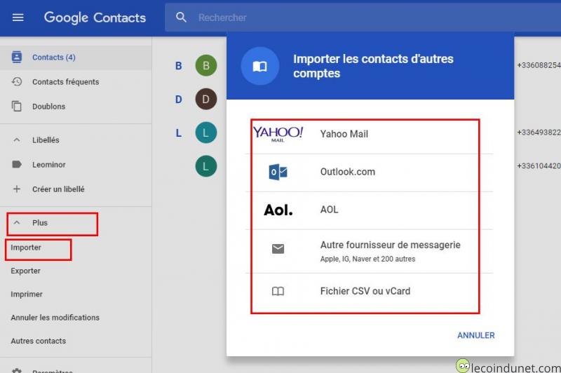 Google Contacts - Importer des contacts Google Contacts - Importer des contacts