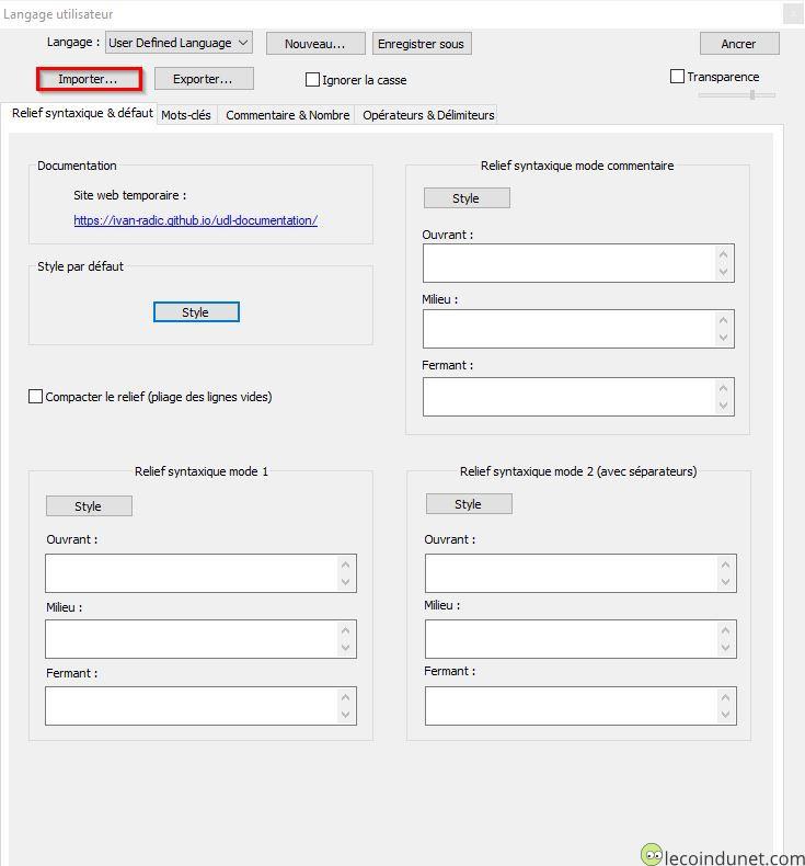 Notepad++ - Importer language utilisateur Notepad++ - Importer language utilisateur