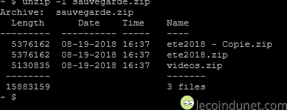 Unzip - Détails d'une archive Unzip - Détails d'une archive