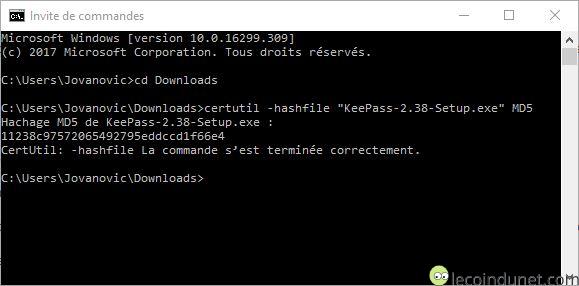 Vérifier hash MD5 d'une fichier avec invite de commande Windows Vérifier hash MD5 d'une fichier avec invite de commande Windows