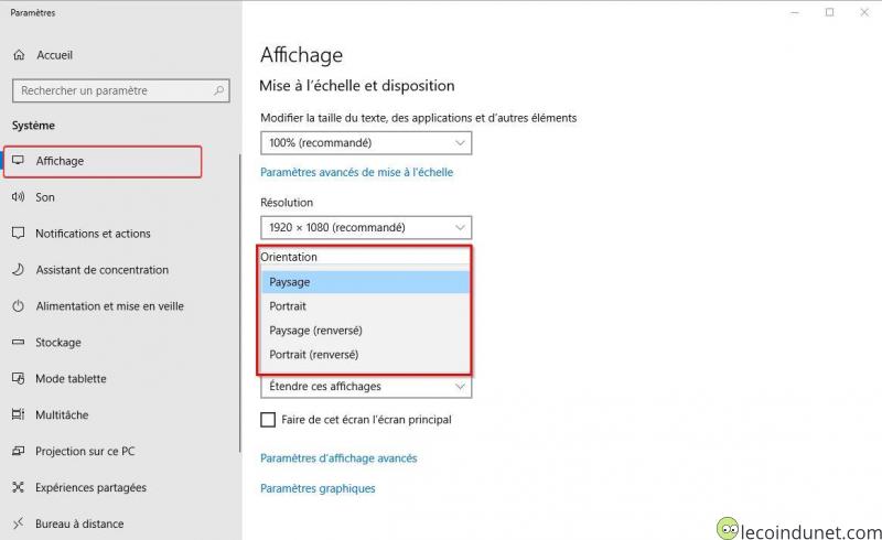 Faire une rotation de l'affichage de son écran avec Windows - Lecoindunet