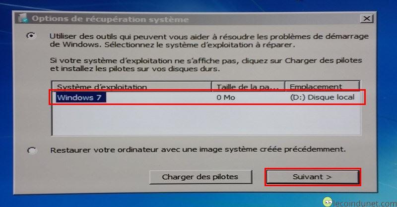 Windows 7 - Sélection d'une installation Windows 7 - Sélection d'une installation