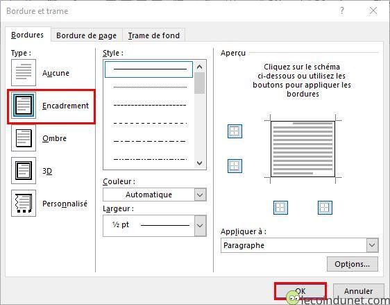comment encadrer le titre sur word