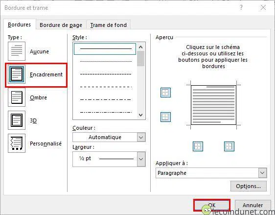 Word - Encadrement