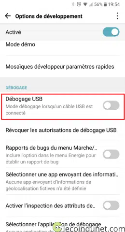 Android - Activer débogage USB