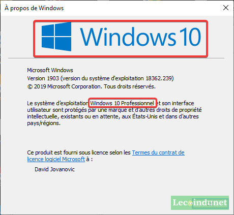 La version de Windows avec Winver