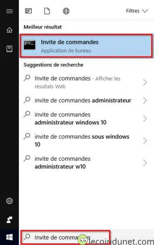 Windows 10 - Ouvrir invite de commande avec recherche