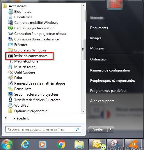 Windows 7 - ouvrir invite de commandes via menu démarrer