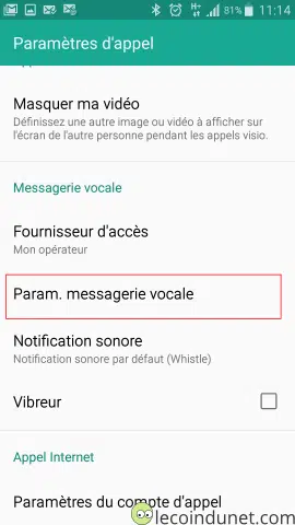 Android - Paramètres messagerie vocale