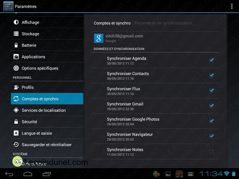 Options de synchro