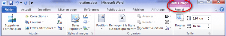 Faire pivoter une image sur Word