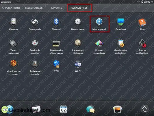 Paramètres - Infos appareil