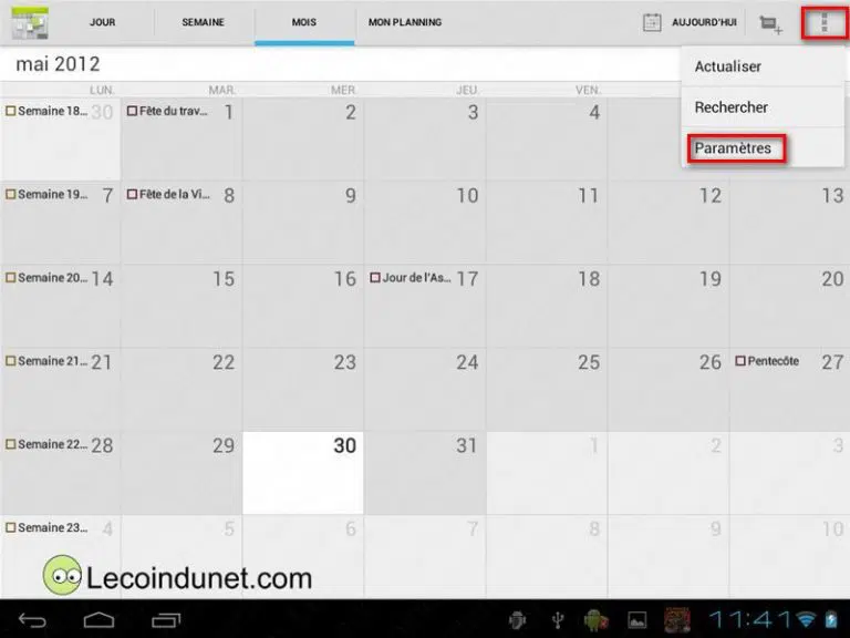 Définir les agendas à synchroniser dans l’application Agenda (Calendar) sur Android