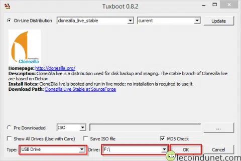 tuxboot-parametres sélection clé USB
