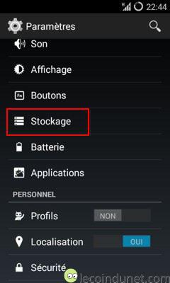 Android - paramètres stockage