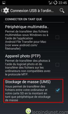 Android - Activer stockage de masse