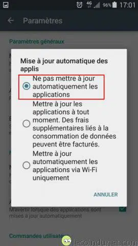 Google Play - Désactiver mises à jour