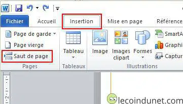 Word - Insertion saut de page