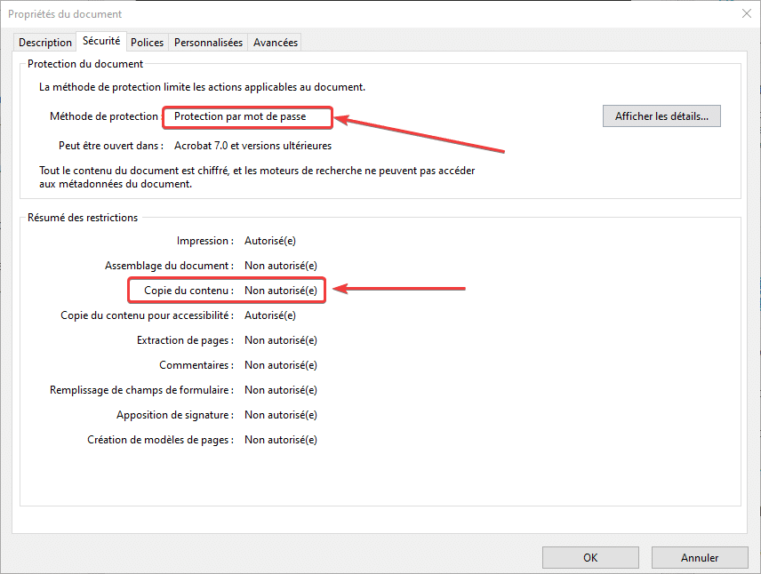 Voir les protections appliquées à un PDF avec Adobe Acrobat Reader