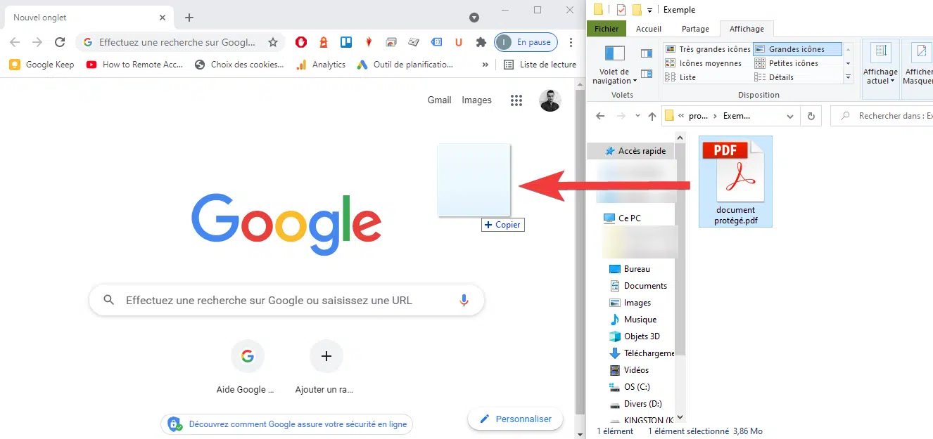 Faire glisser le document PDF dans le navigateur internet