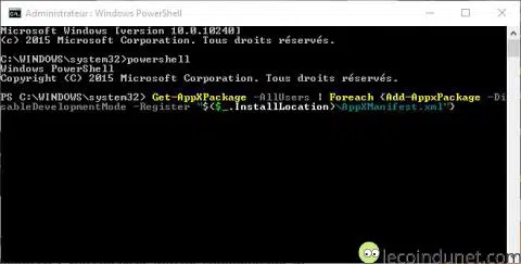 Windows 10 - Commande appxpackage Powershell